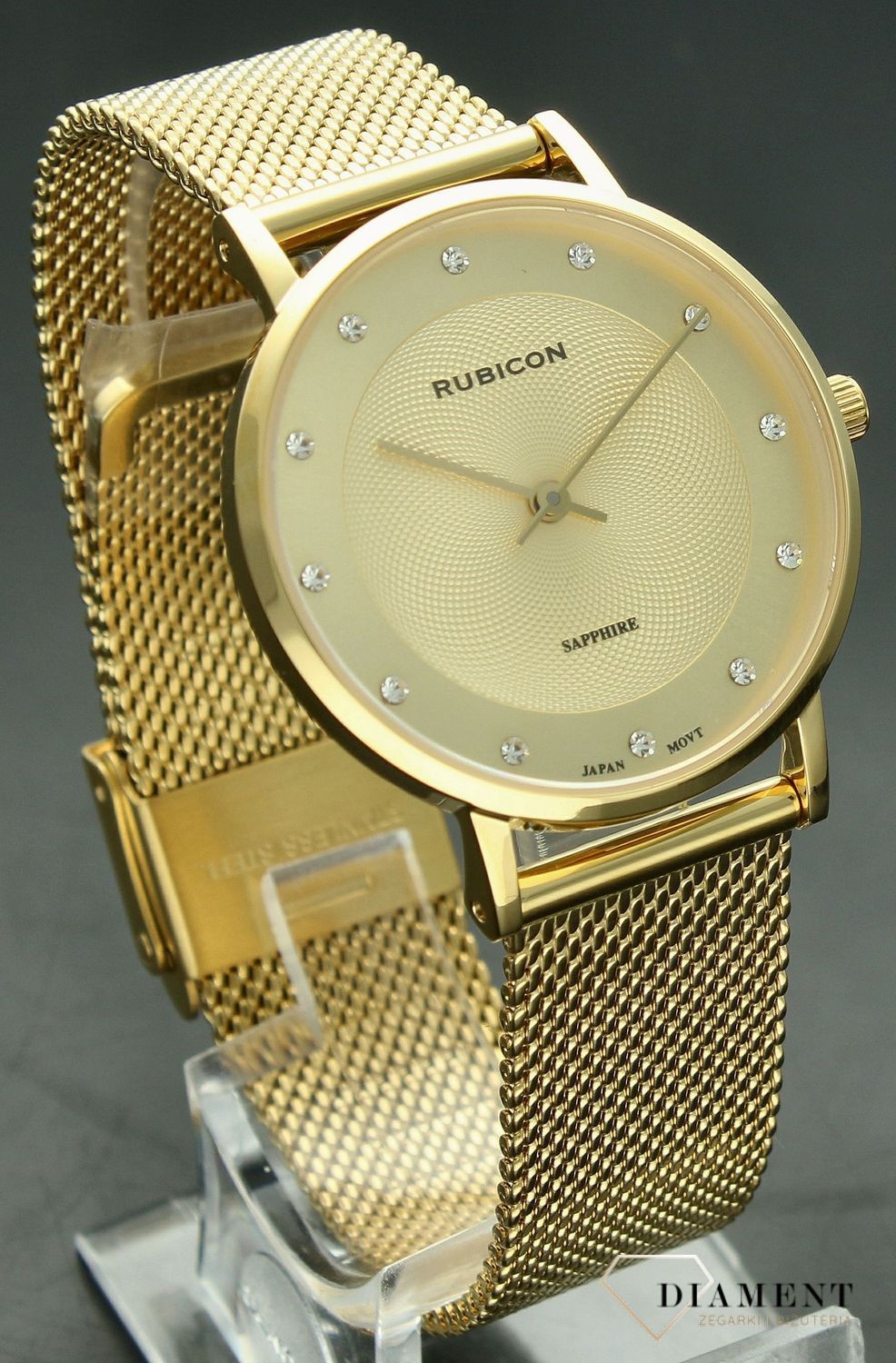 Zegarek damski Rubicon złoty z szafirowym szkłem RNBD88 cyrkonie.jpg